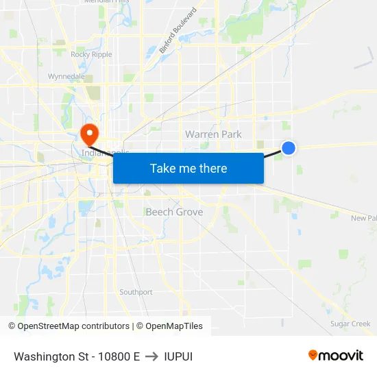 Washington St - 10800 E to IUPUI map