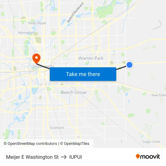 Meijer E Washington St to IUPUI map