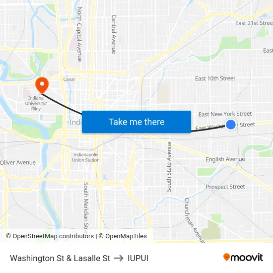 Washington St & Lasalle St to IUPUI map