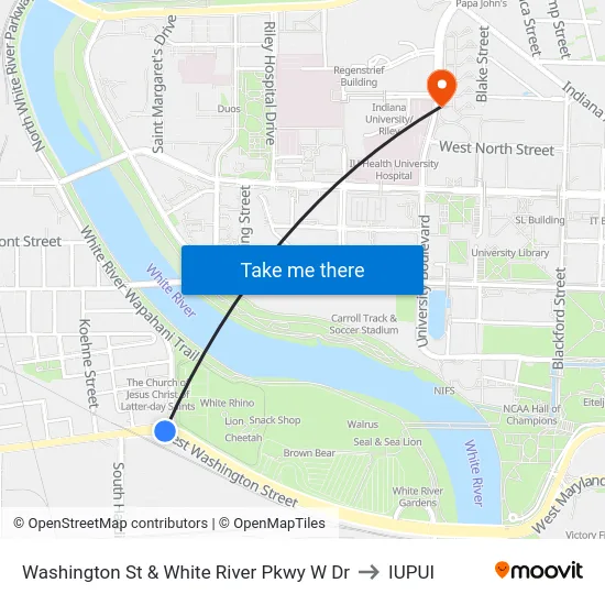 Washington St & White River Pkwy W Dr to IUPUI map