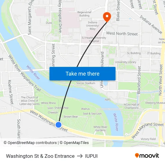 Washington St & Zoo Entrance to IUPUI map