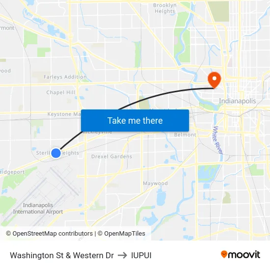 Washington St & Western Dr to IUPUI map