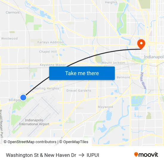 Washington St & New Haven Dr to IUPUI map