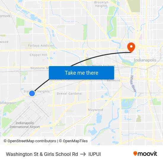 Washington St & Girls School Rd to IUPUI map