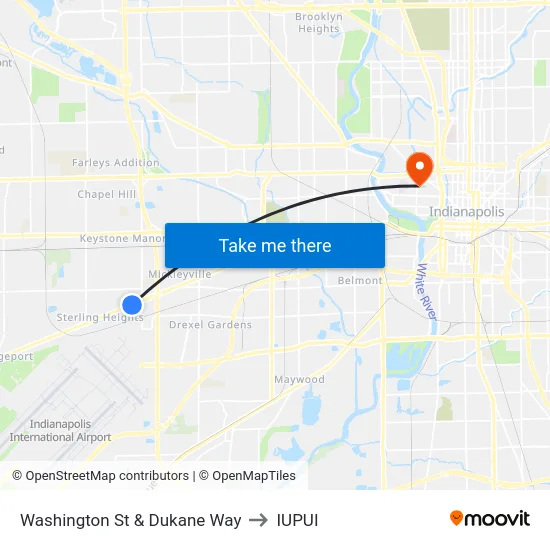 Washington St & Dukane Way to IUPUI map