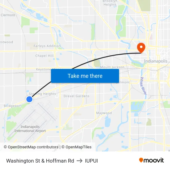 Washington St & Hoffman Rd to IUPUI map
