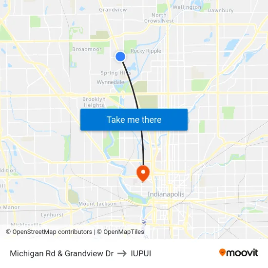 Michigan Rd & Grandview Dr to IUPUI map
