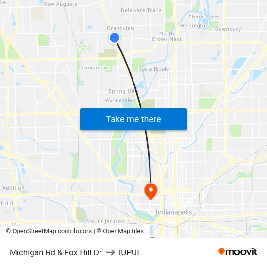 Michigan Rd & Fox Hill Dr to IUPUI map