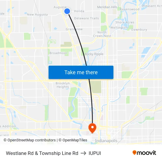 Westlane Rd & Township Line Rd to IUPUI map