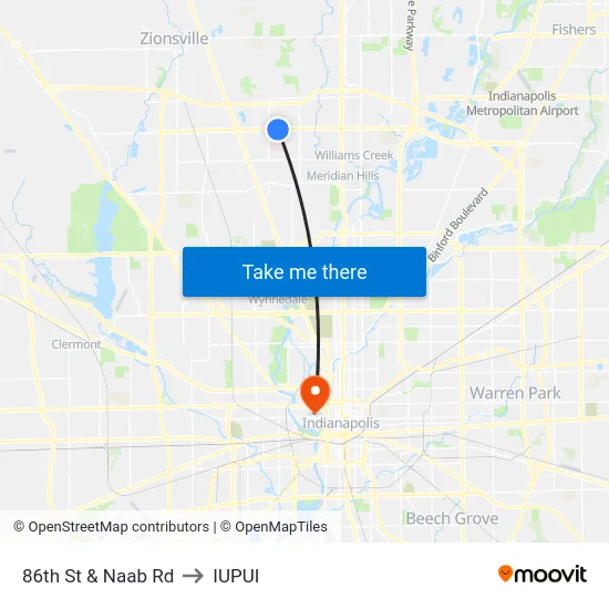 86th St & Naab Rd to IUPUI map