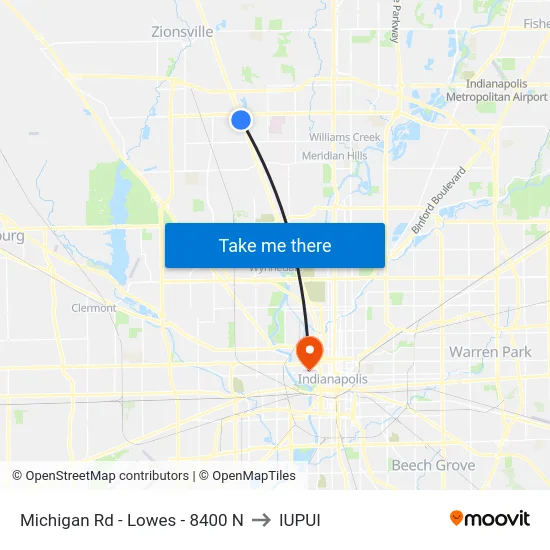 Michigan Rd - Lowes - 8400 N to IUPUI map