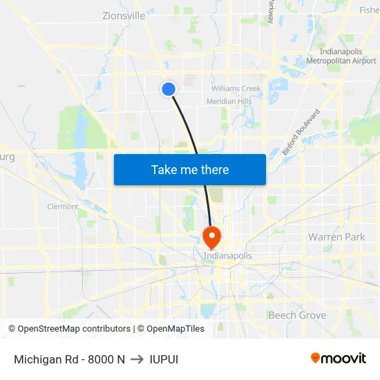 Michigan Rd - 8000 N to IUPUI map