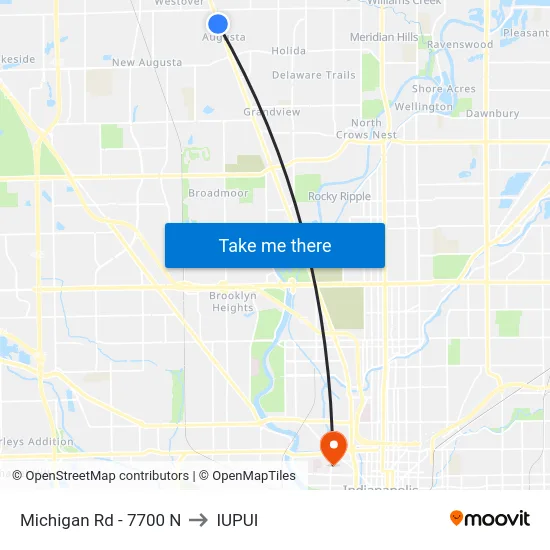 Michigan Rd - 7700 N to IUPUI map