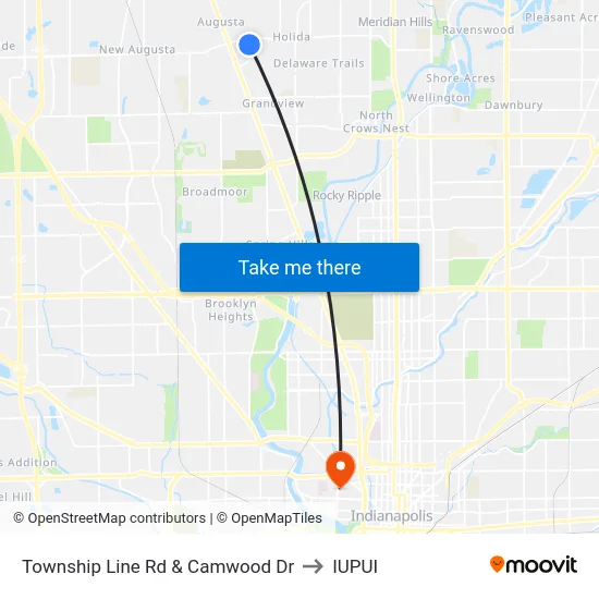 Township Line Rd & Camwood Dr to IUPUI map