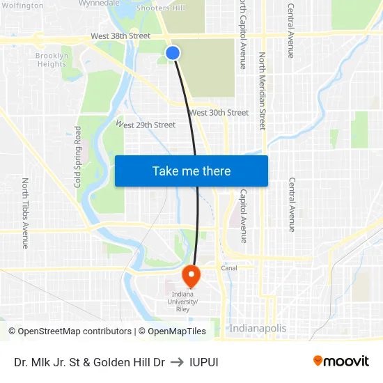 Dr. Mlk Jr. St & Golden Hill Dr to IUPUI map