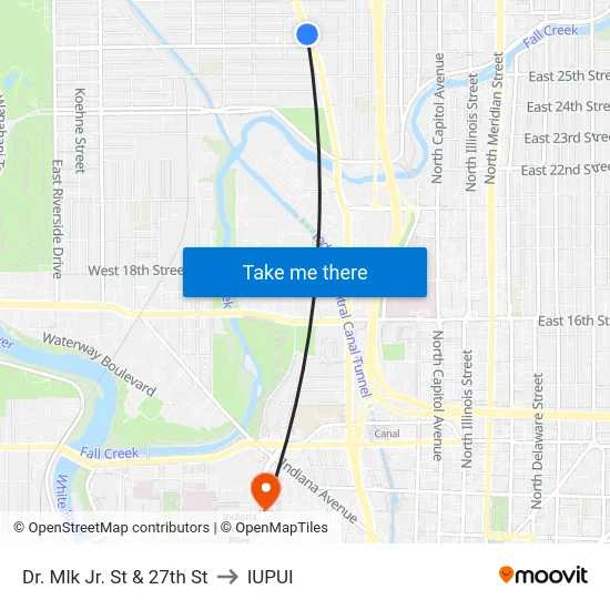 Dr. Mlk Jr. St & 27th St to IUPUI map