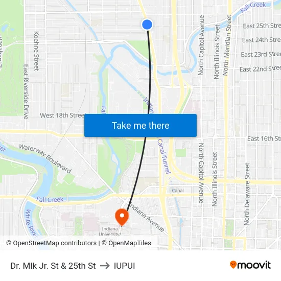 Dr. Mlk Jr. St & 25th St to IUPUI map