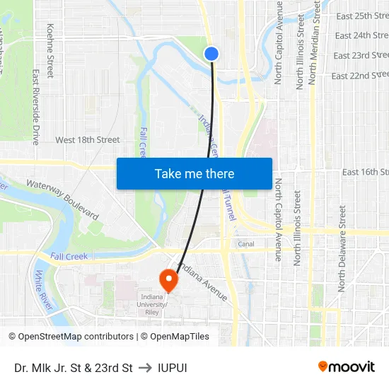 Dr. Mlk Jr. St & 23rd St to IUPUI map