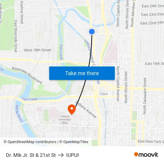 Dr. Mlk Jr. St & 21st St to IUPUI map
