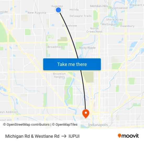 Michigan Rd & Westlane Rd to IUPUI map