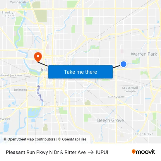 Pleasant Run Pkwy N Dr & Ritter Ave to IUPUI map