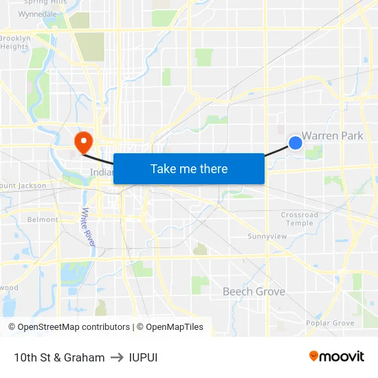 10th St & Graham to IUPUI map