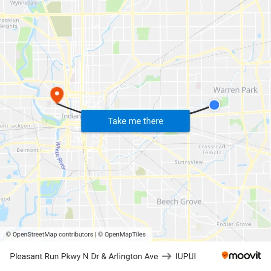 Pleasant Run Pkwy N Dr &  Arlington Ave to IUPUI map