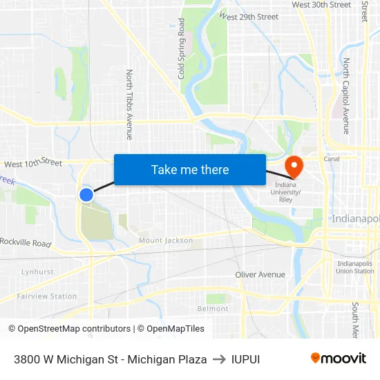 3800 W Michigan St - Michigan Plaza to IUPUI map