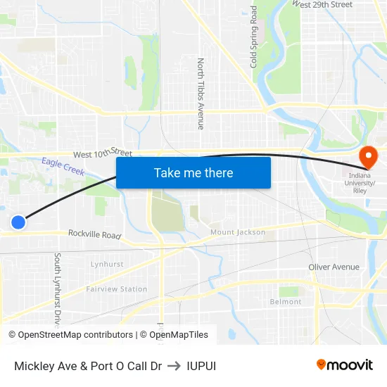 Mickley Ave & Port O Call Dr to IUPUI map