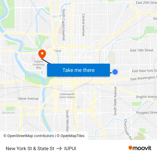 New York St & State St to IUPUI map