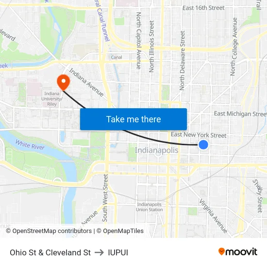 Ohio St & Cleveland St to IUPUI map