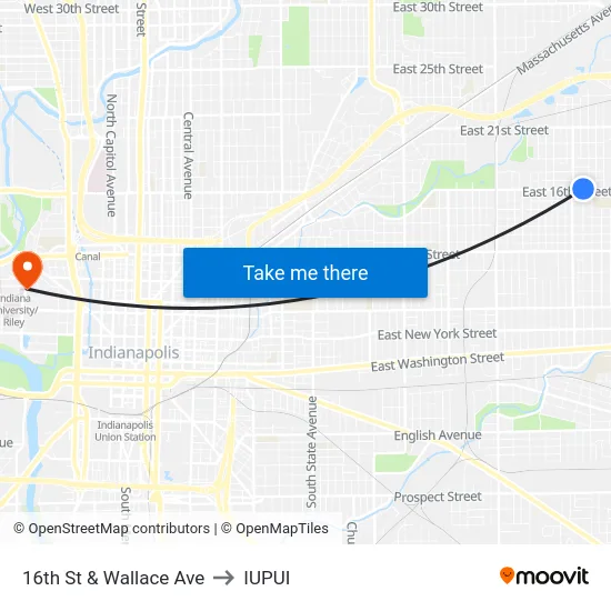 16th St & Wallace Ave to IUPUI map