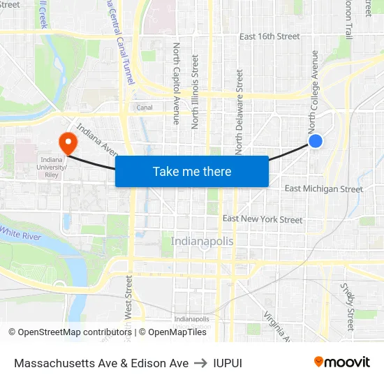 Massachusetts Ave & Edison Ave to IUPUI map