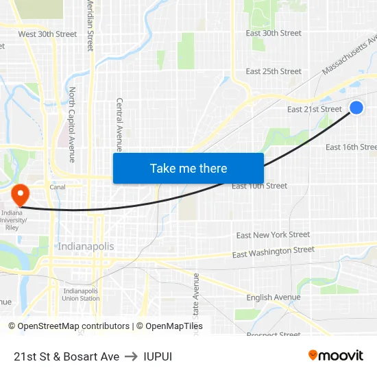 21st St & Bosart Ave to IUPUI map