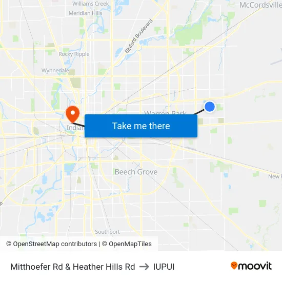 Mitthoefer Rd & Heather Hills Rd to IUPUI map