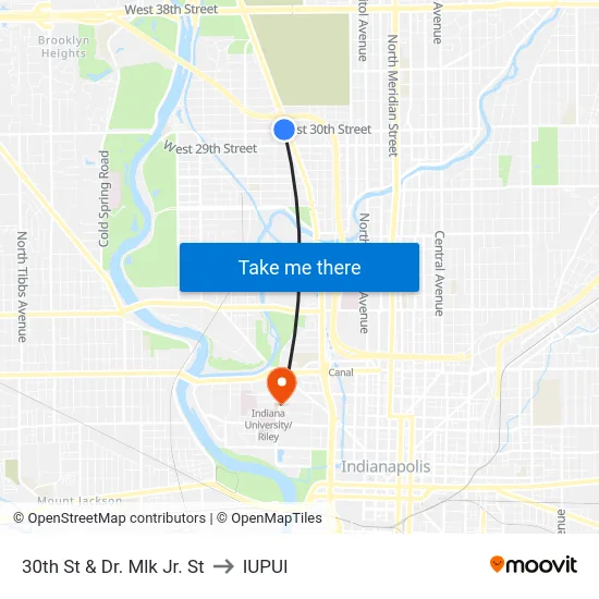 30th St & Dr. Mlk Jr. St to IUPUI map
