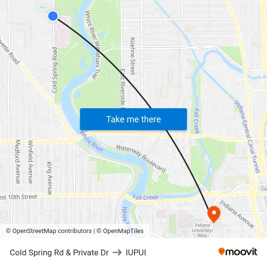 Cold Spring Rd & Private Dr to IUPUI map
