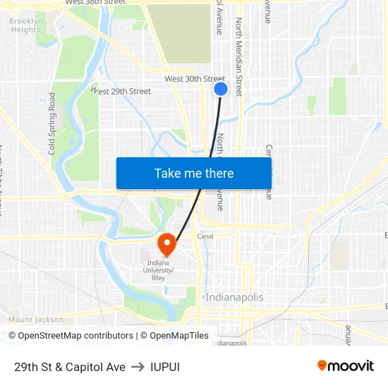 29th St & Capitol Ave to IUPUI map