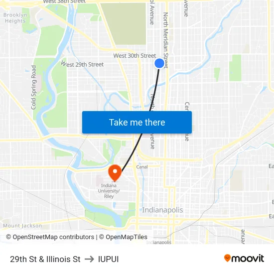 29th St & Illinois St to IUPUI map
