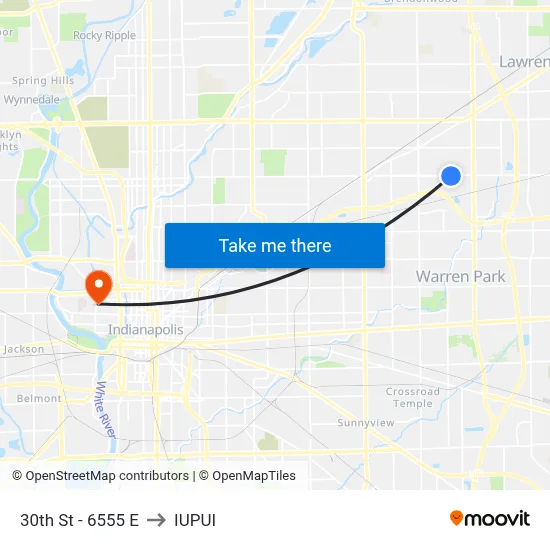 30th St - 6555 E to IUPUI map