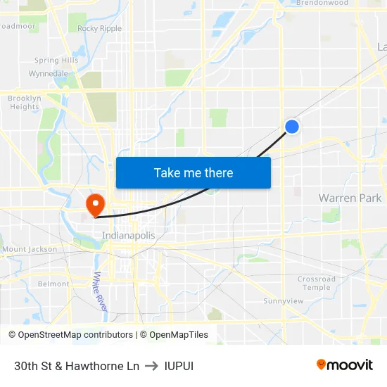 30th St & Hawthorne Ln to IUPUI map