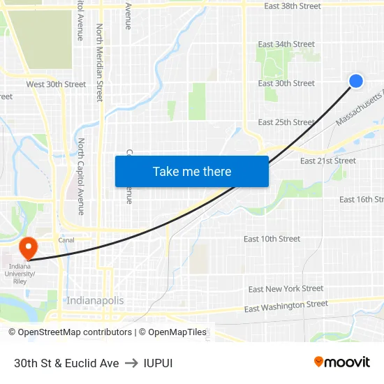 30th St & Euclid Ave to IUPUI map