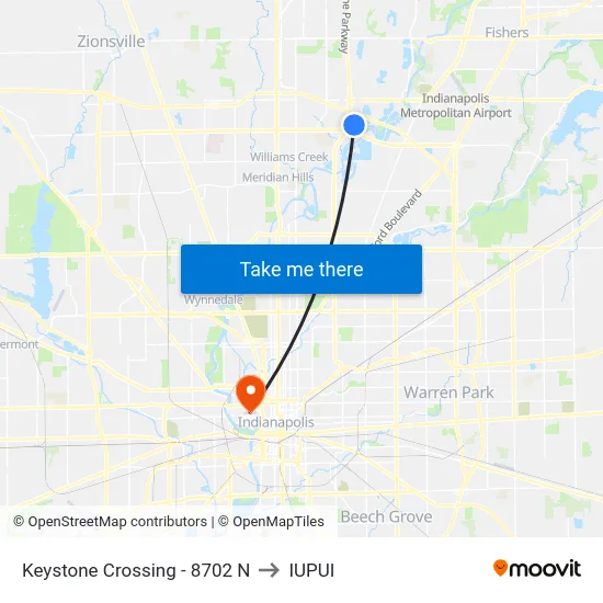Keystone Crossing - 8702 N to IUPUI map