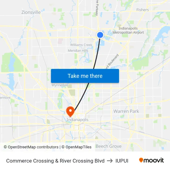 Commerce Crossing & River Crossing Blvd to IUPUI map