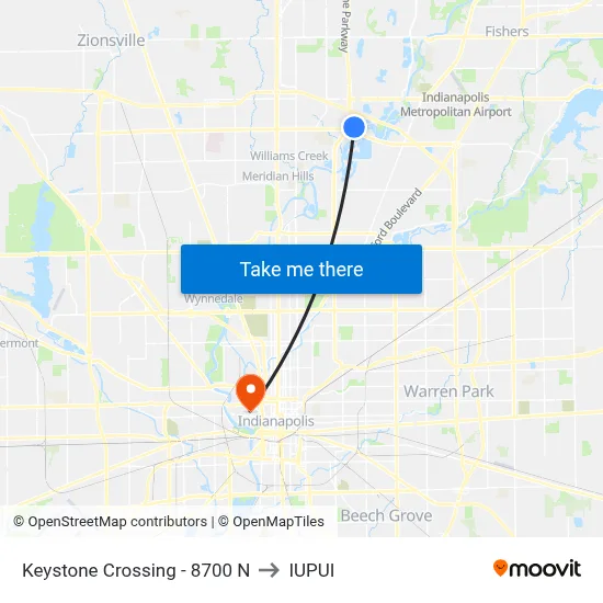 Keystone Crossing - 8700 N to IUPUI map