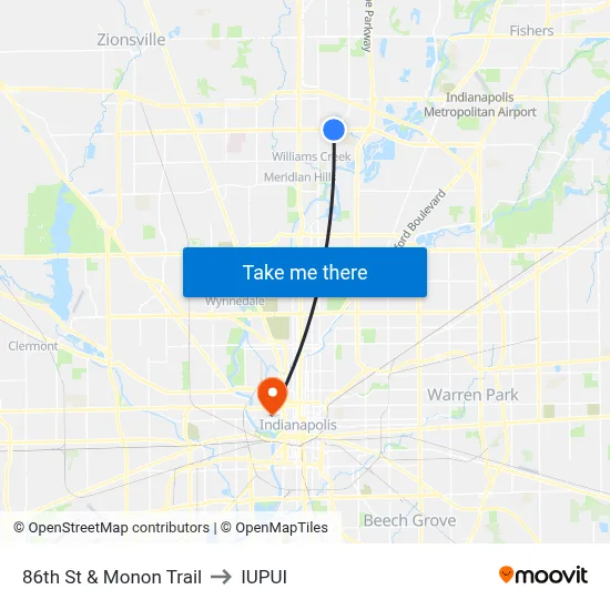 86th St & Monon Trail to IUPUI map