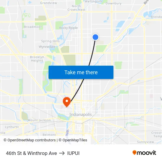 46th St & Winthrop Ave to IUPUI map
