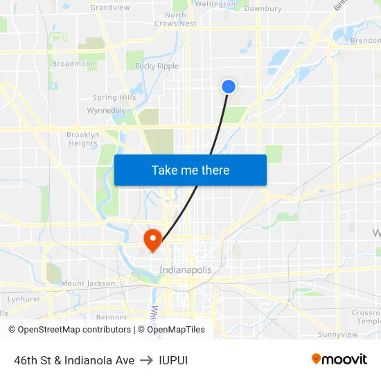 46th St & Indianola Ave to IUPUI map