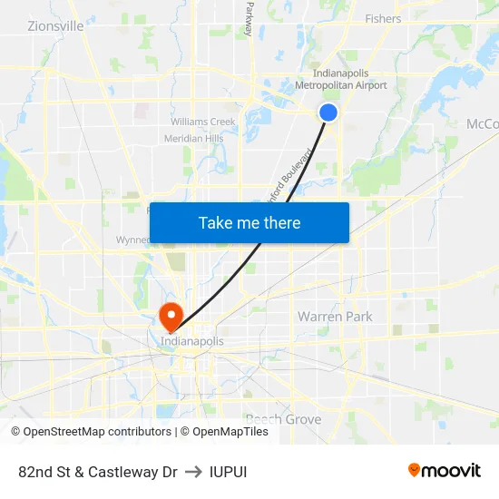 82nd St & Castleway Dr to IUPUI map