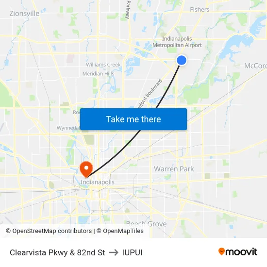 Clearvista Pkwy & 82nd St to IUPUI map